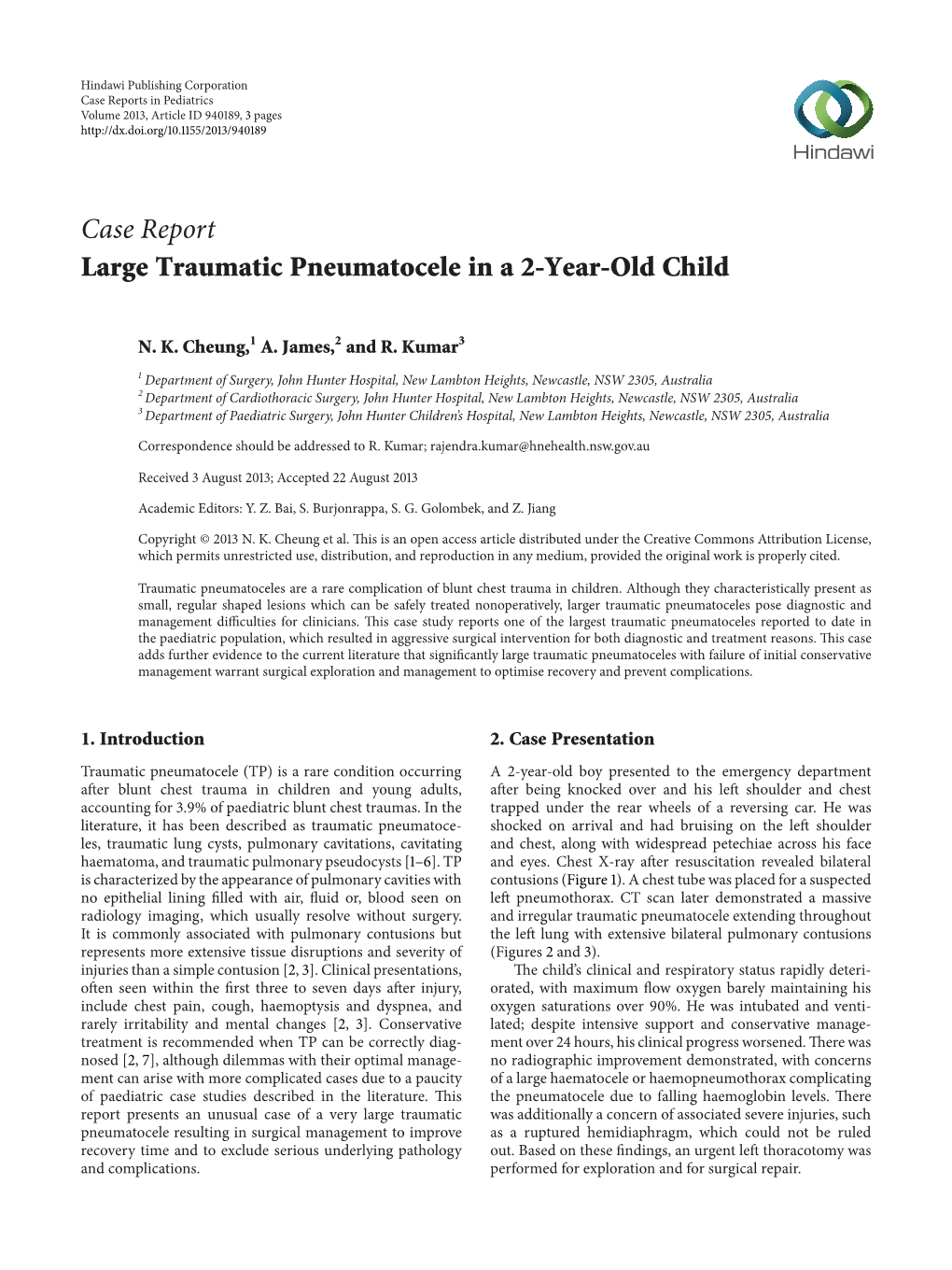 Large Traumatic Pneumatocele in a 2-Year-Old Child