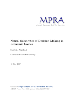 Neural Substrates of Decision-Making in Economic Games
