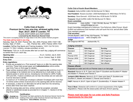 Collie Club of Austin Premium List for Two One-Ring, All-Breed Agility Trials
