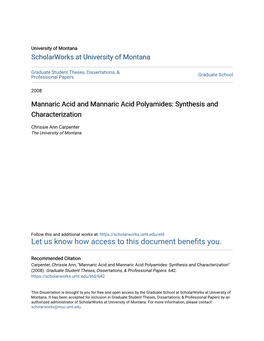 Mannaric Acid and Mannaric Acid Polyamides: Synthesis and Characterization