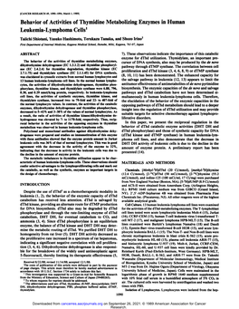 Behavior of Activities of Thymidine Metabolizing Enzymes in Human Leukemia-Lymphoma Cells1