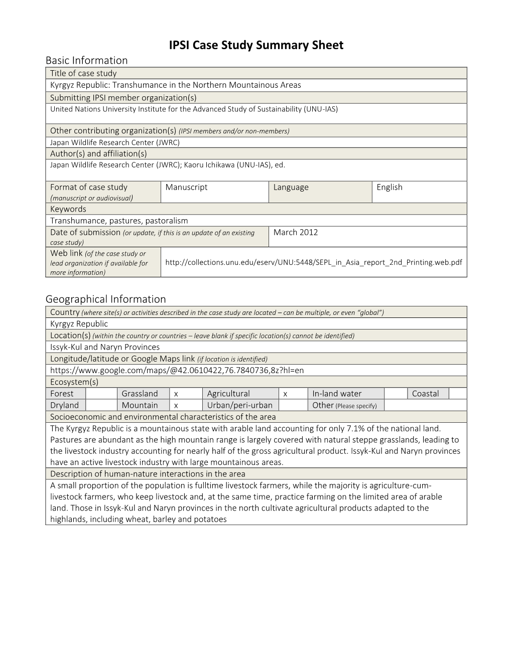 IPSI Case Study Summary Sheet