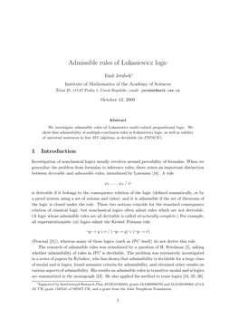 Admissible Rules of Lukasiewicz Logic