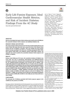 Early Life Famine Exposure, Ideal Cardiovascular