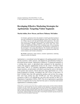 Developing Effective Marketing Strategies for Agritourism: Targeting Visitor Segments