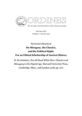 On Misogyny, the Classics, and the Political Right: for an Ethical Scholarship of Ancient History