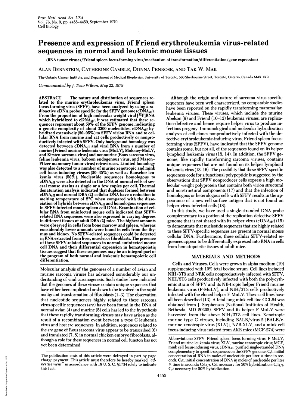 Presence and Expression of Friend Erythroleukemia Virus-Related Sequences in Normal and Leukemic Mouse Tissues