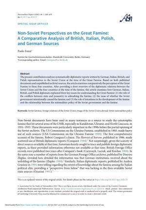 Non-Soviet Perspectives on the Great Famine: a Comparative Analysis of British, Italian, Polish, and German Sources