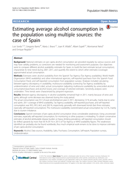 Estimating Average Alcohol Consumption in the Population Using Multiple Sources: the Case of Spain Luis Sordo1,2,3, Gregorio Barrio4*, María J