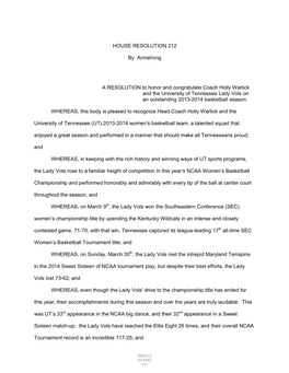 HOUSE RESOLUTION 212 by Armstrong a RESOLUTION To