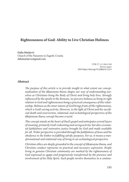 Righteousness of God: Ability to Live Christian Holiness
