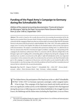 Funding of the Papal Army's Campaign to Germany During The