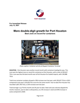 July 12, 2021 – More Double-Digit Growth for Port