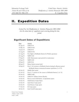 II. Expedition Dates