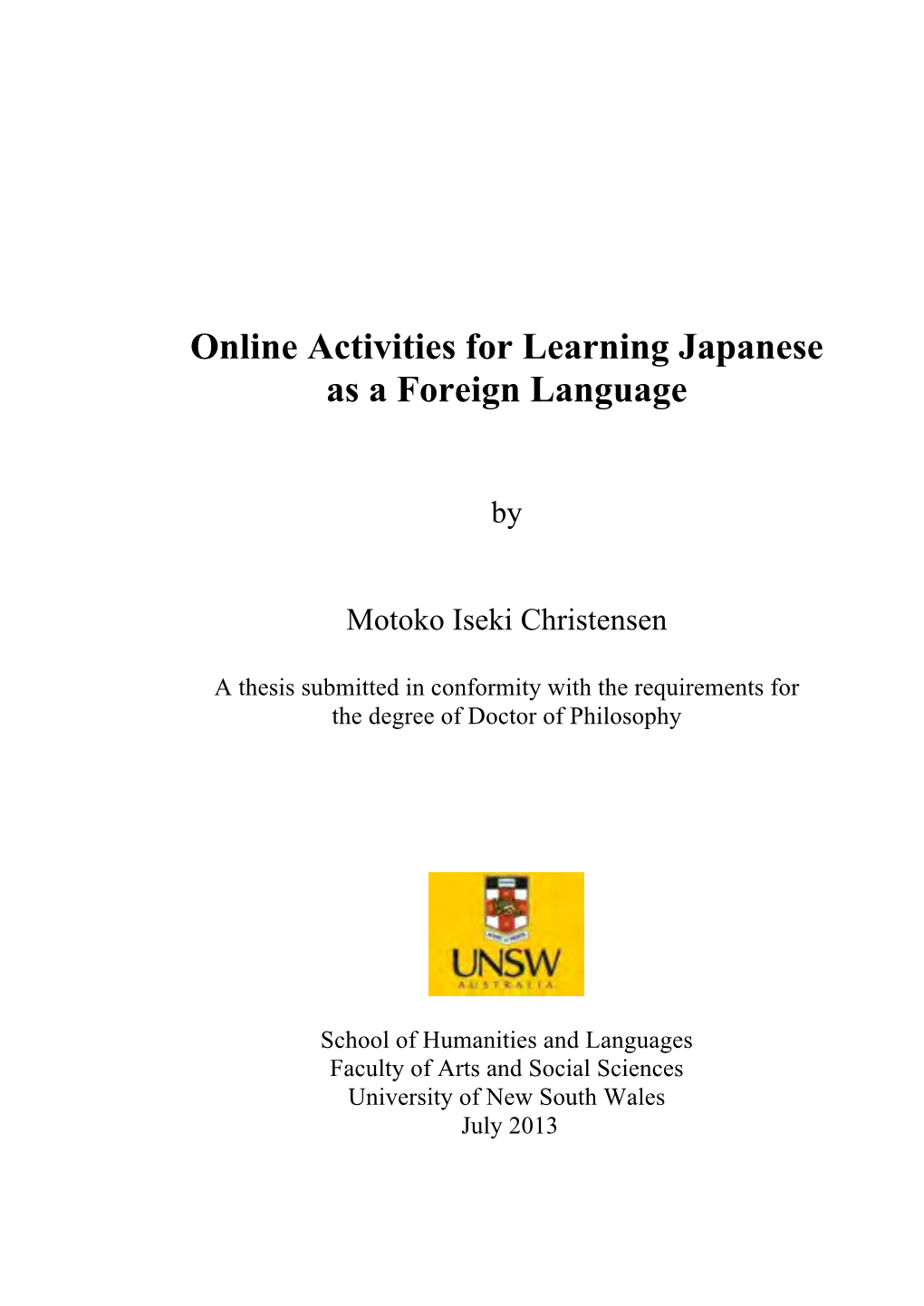 Online Activities for Learning Japanese As a Foreign Language