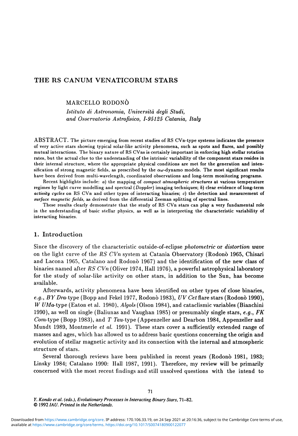 THE RS CANUM VENATICORUM STARS 1. Introduction