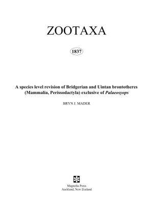 Zootaxa, a Species Level Revision of Bridgerian And