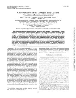 Characterization of the Cathepsin-Like Cysteine Proteinases of Schistosoma Mansoni JOHN P