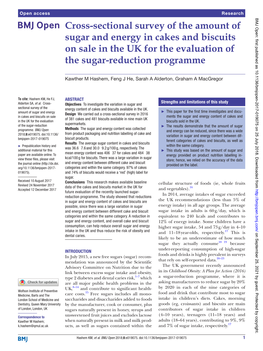 Cross-Sectional Survey of the Amount of Sugar and Energy in Cakes and Biscuits on Sale in the UK for the Evaluation of the Sugar-Reduction Programme