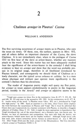 Chalinus Armiger in Plautus' Casina WILLIAM S. ANDERSON