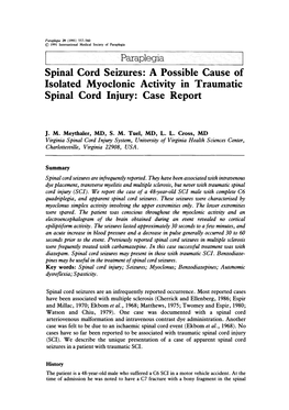 Spinal Cord Seizures: a Possible Cause of Isolated Myoclonic Activity in Traumatic Spinal Cord Injury: Case Report