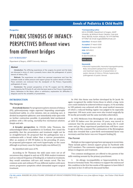 PYLORIC STENOSIS of INFANCY-PERSPECTIVES Different Views from Different Bridges