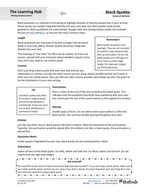 Block Quotes Writing Handout Series Research Methods
