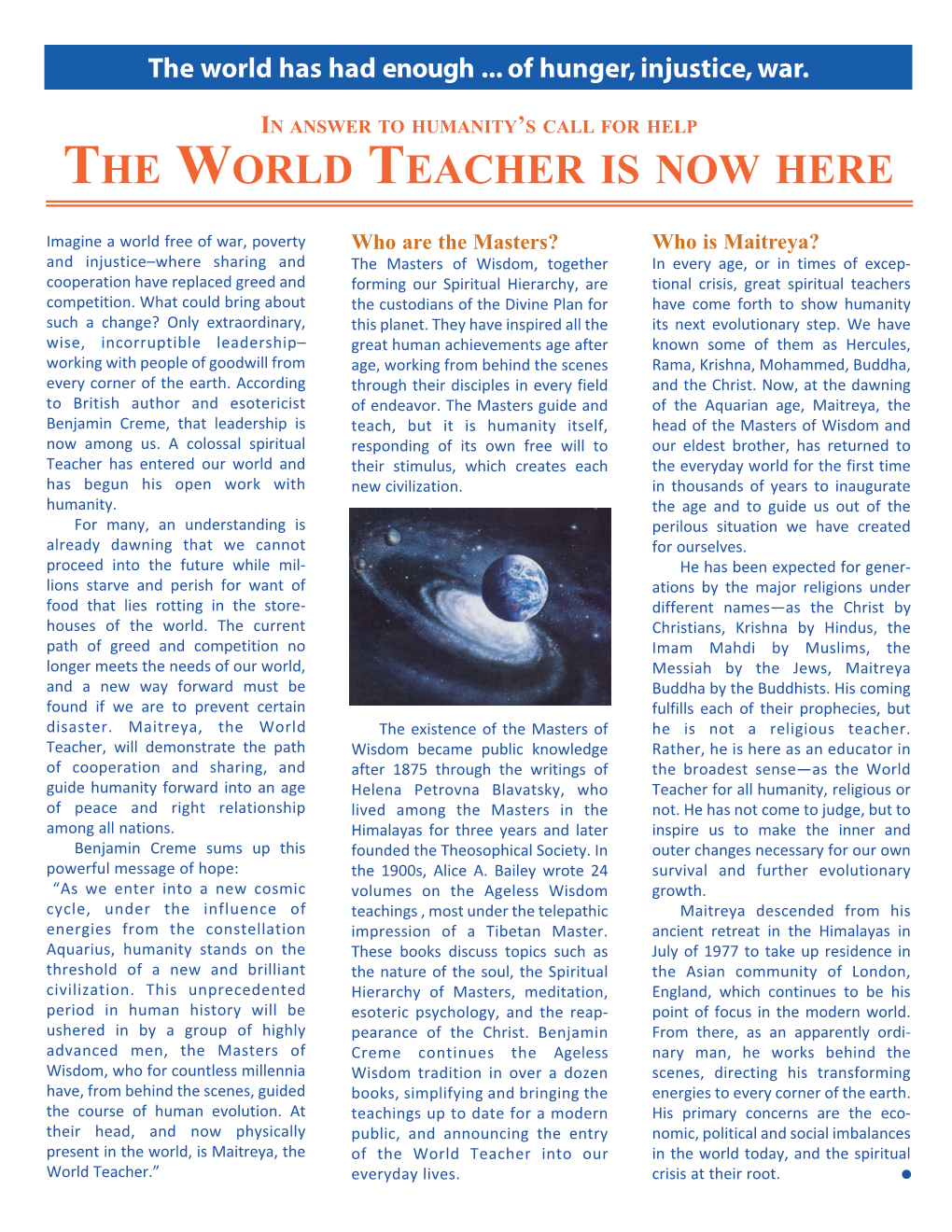 The World Teacher Is Now Here