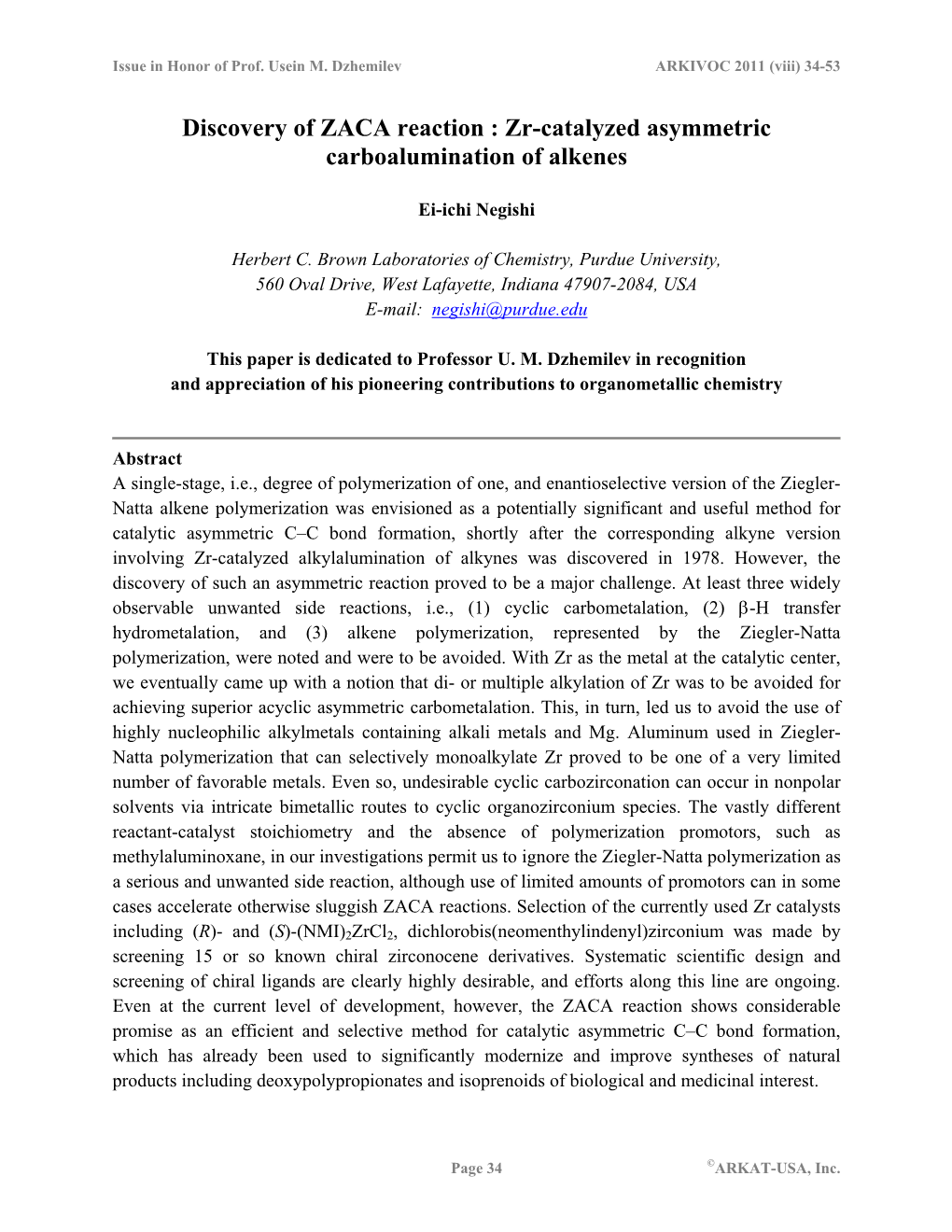 Discovery of ZACA Reaction: Zr-Catalyzed Asymmetric