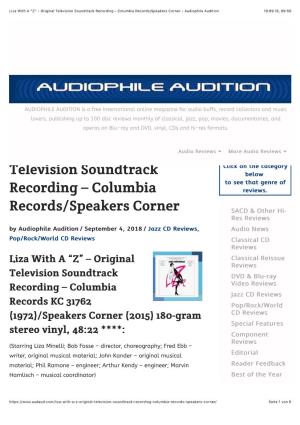 Original Television Soundtrack Recording - Columbia Records/Speakers Corner - Audiophile Audition 10.09.18, 09�50