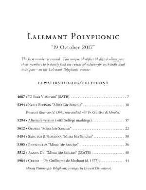 LALEMANT POLYPHONIC “19 October 2017”