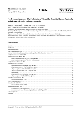 Freshwater Planarians (Platyhelminthes, Tricladida) from the Iberian Peninsula and Greece: Diversity and Notes on Ecology