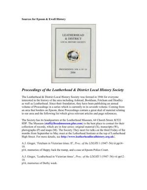 Proceedings of the Leatherhead & District Local History Society