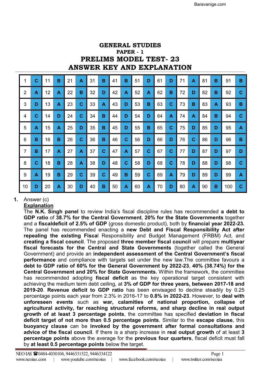 Prelims Model Test- 23 Answer Key and Explanation