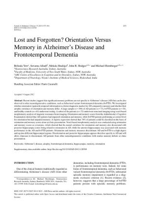 Lost and Forgotten? Orientation Versus Memory in Alzheimer's