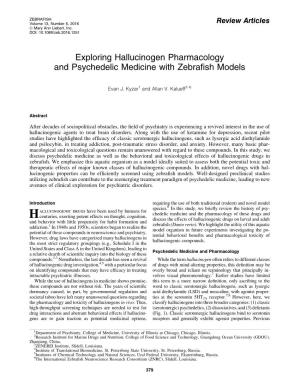 Exploring Hallucinogen Pharmacology and Psychedelic Medicine with Zebraﬁsh Models