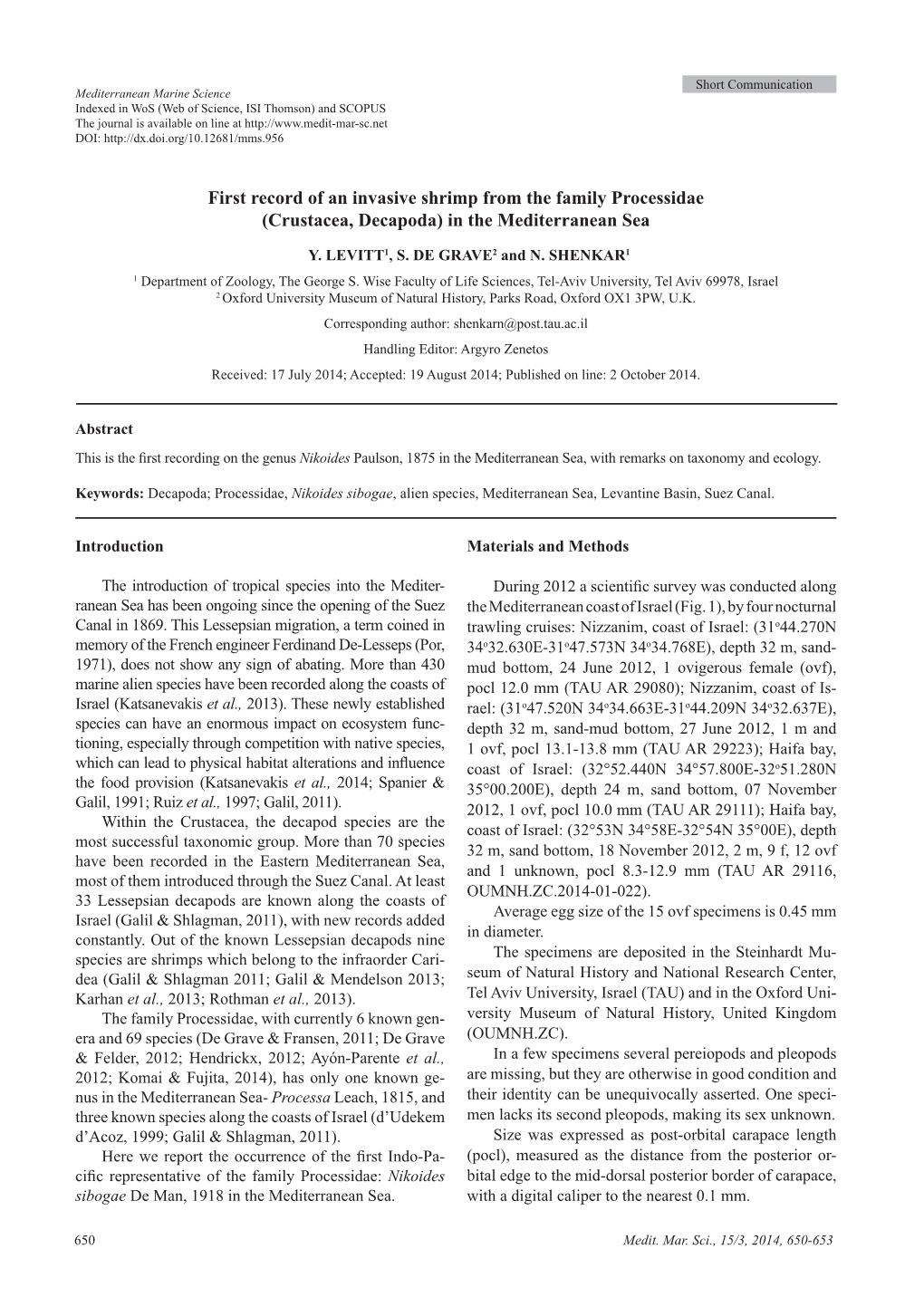 First Record of an Invasive Shrimp from the Family Processidae (Crustacea, Decapoda) in the Mediterranean Sea