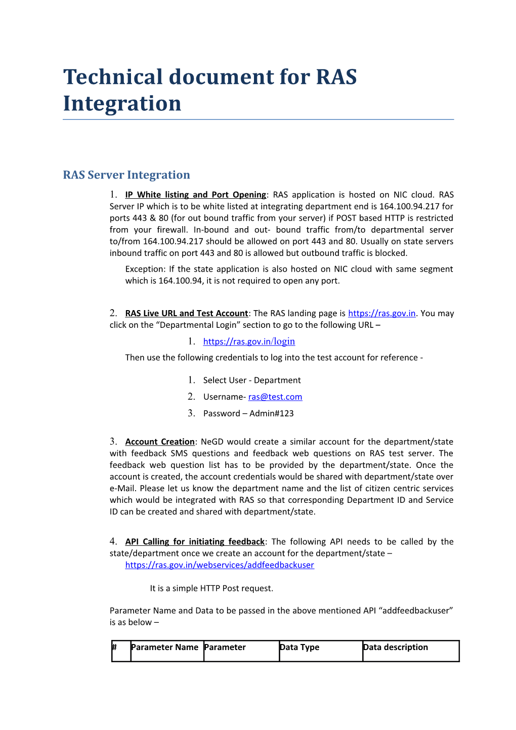 Technical Document for RAS Integration