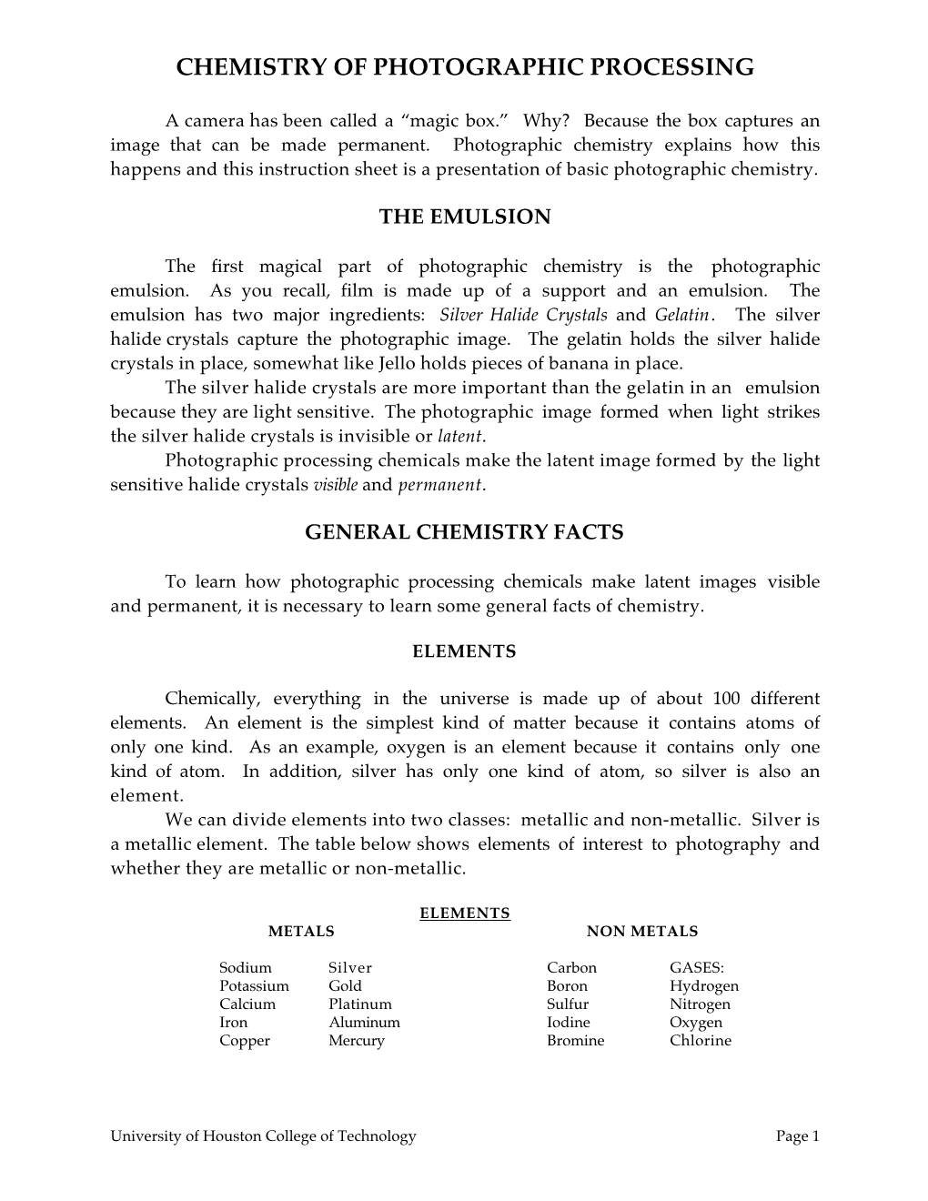 Chemistry of Photographic Processing