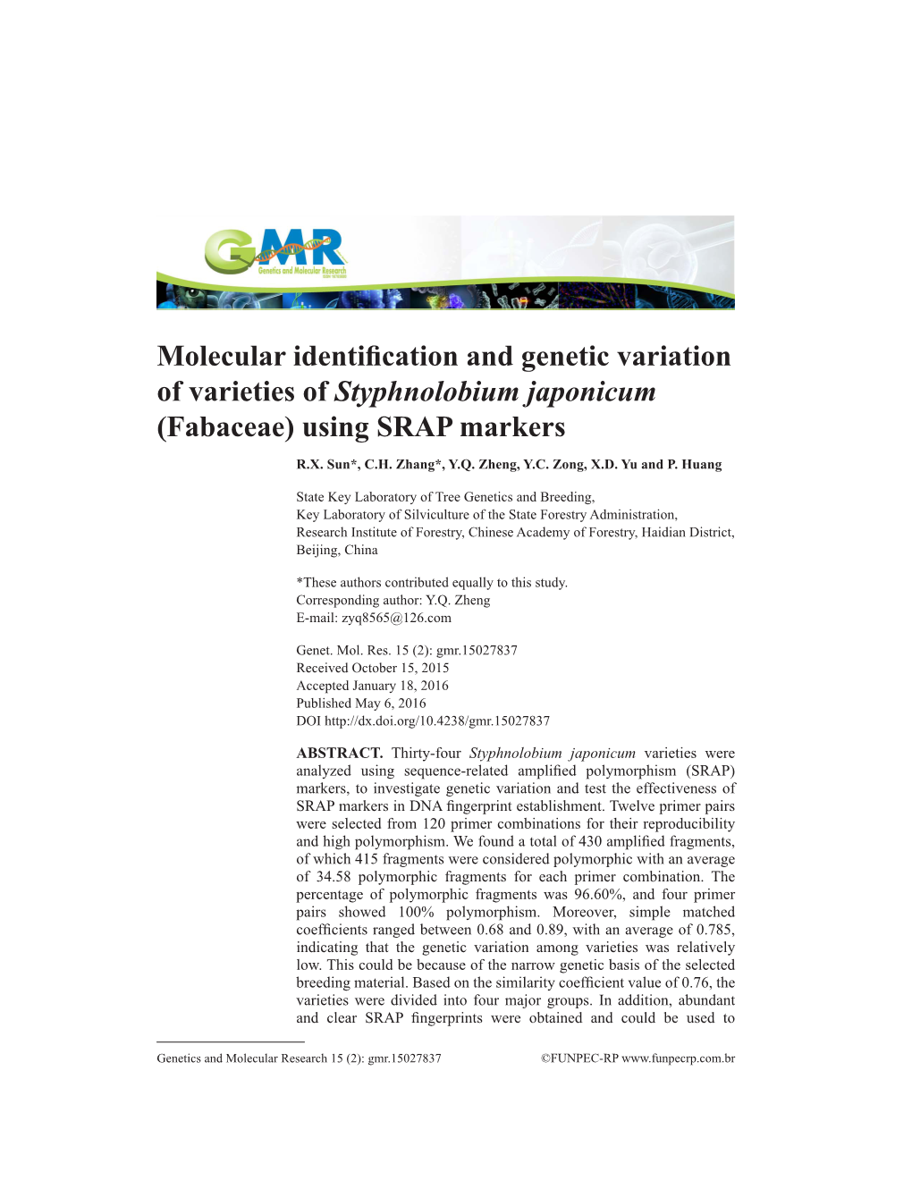 (Fabaceae) Using SRAP Markers R.X