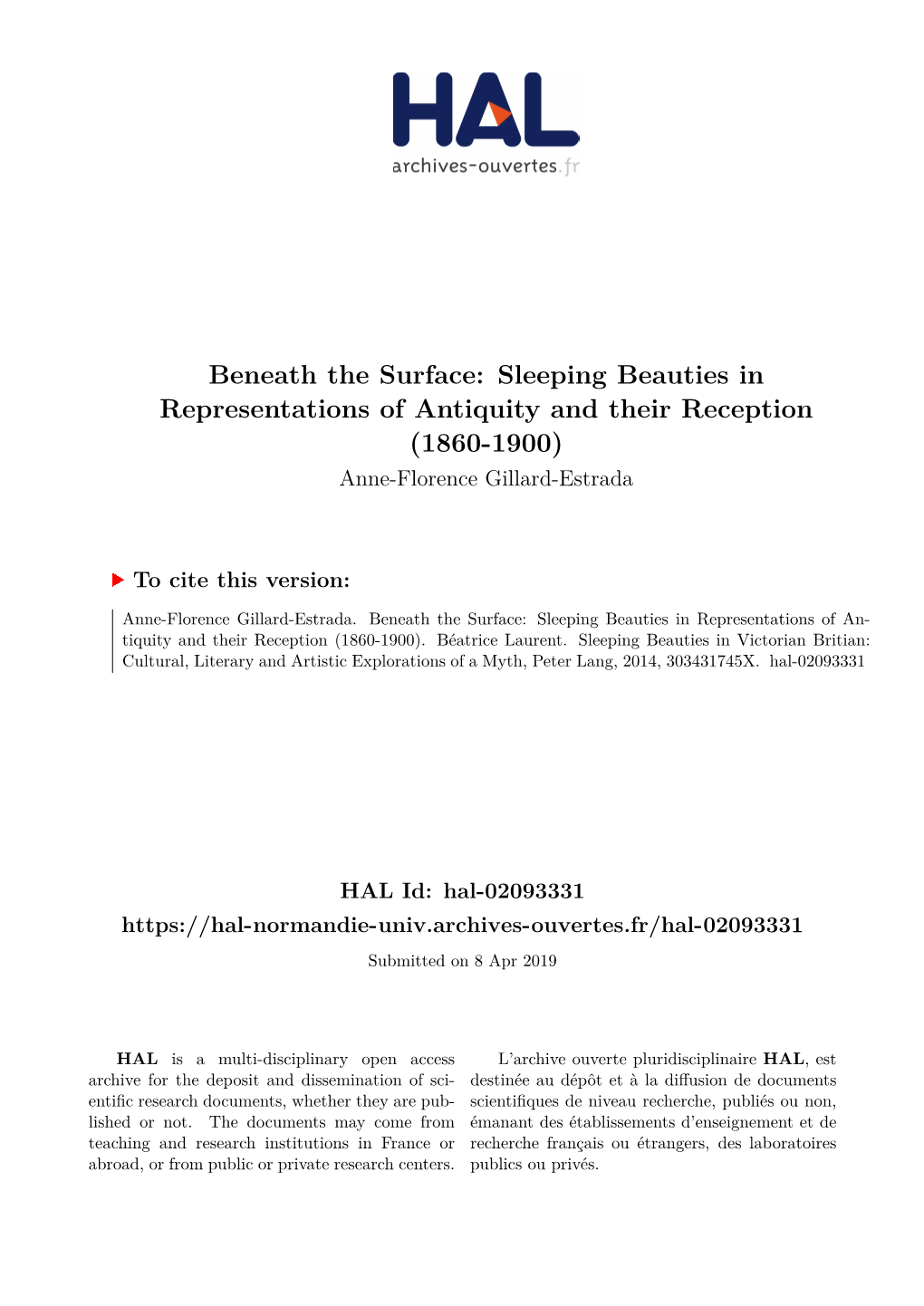 Sleeping Beauties in Representations of Antiquity and Their Reception (1860-1900) Anne-Florence Gillard-Estrada