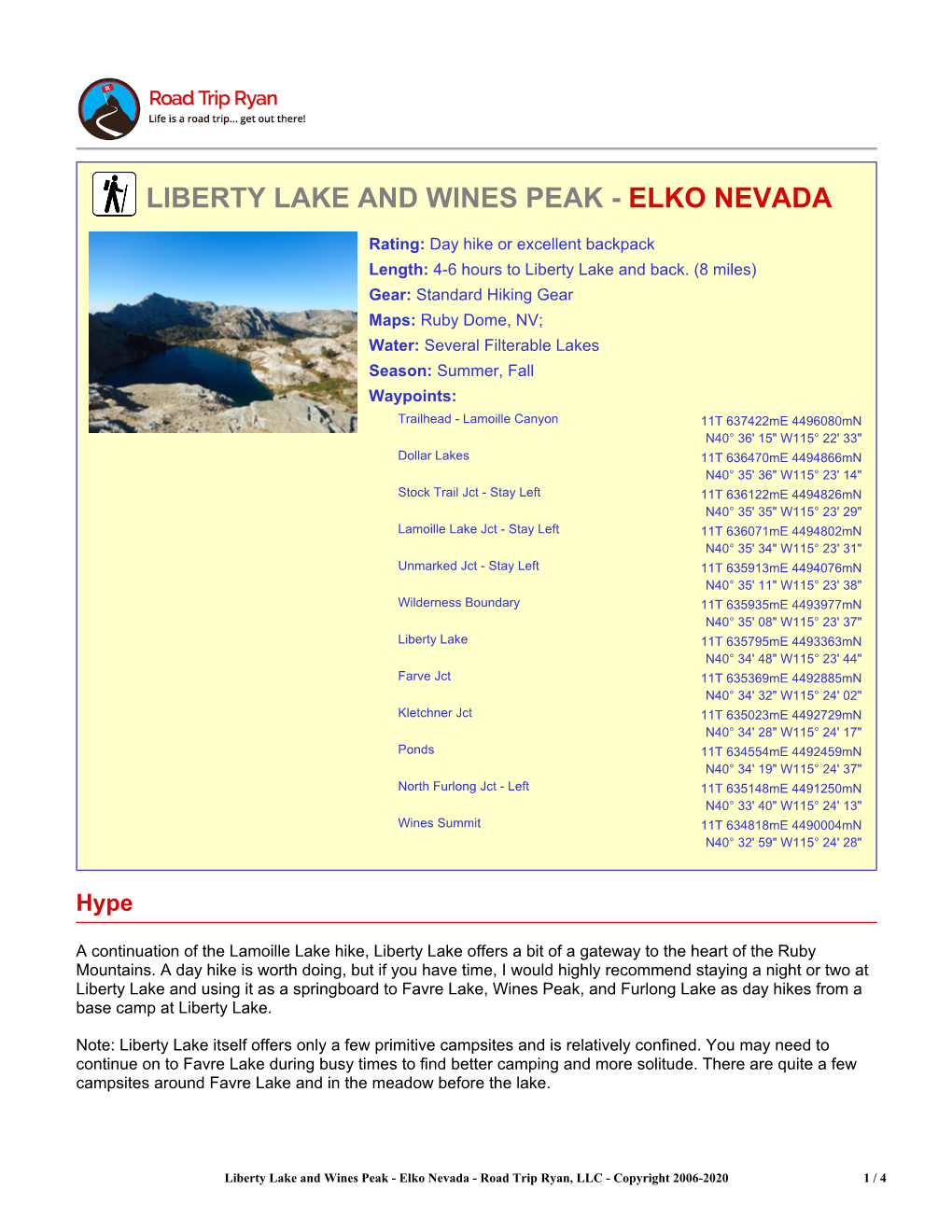 Liberty Lake and Wines Peak - Elko Nevada