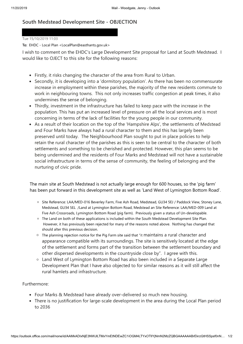 South Medstead Development Site - OBJECTION