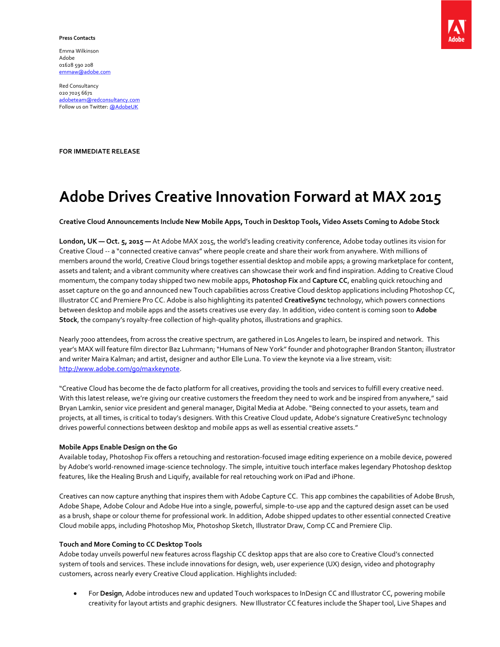 Adobe Drives Creative Innovation Forward at MAX 2015