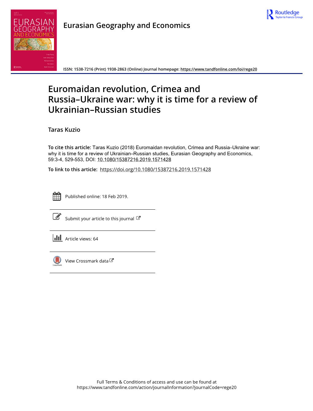 Euromaidan Revolution, Crimea and Russia–Ukraine War: Why It Is Time for a Review of Ukrainian–Russian Studies