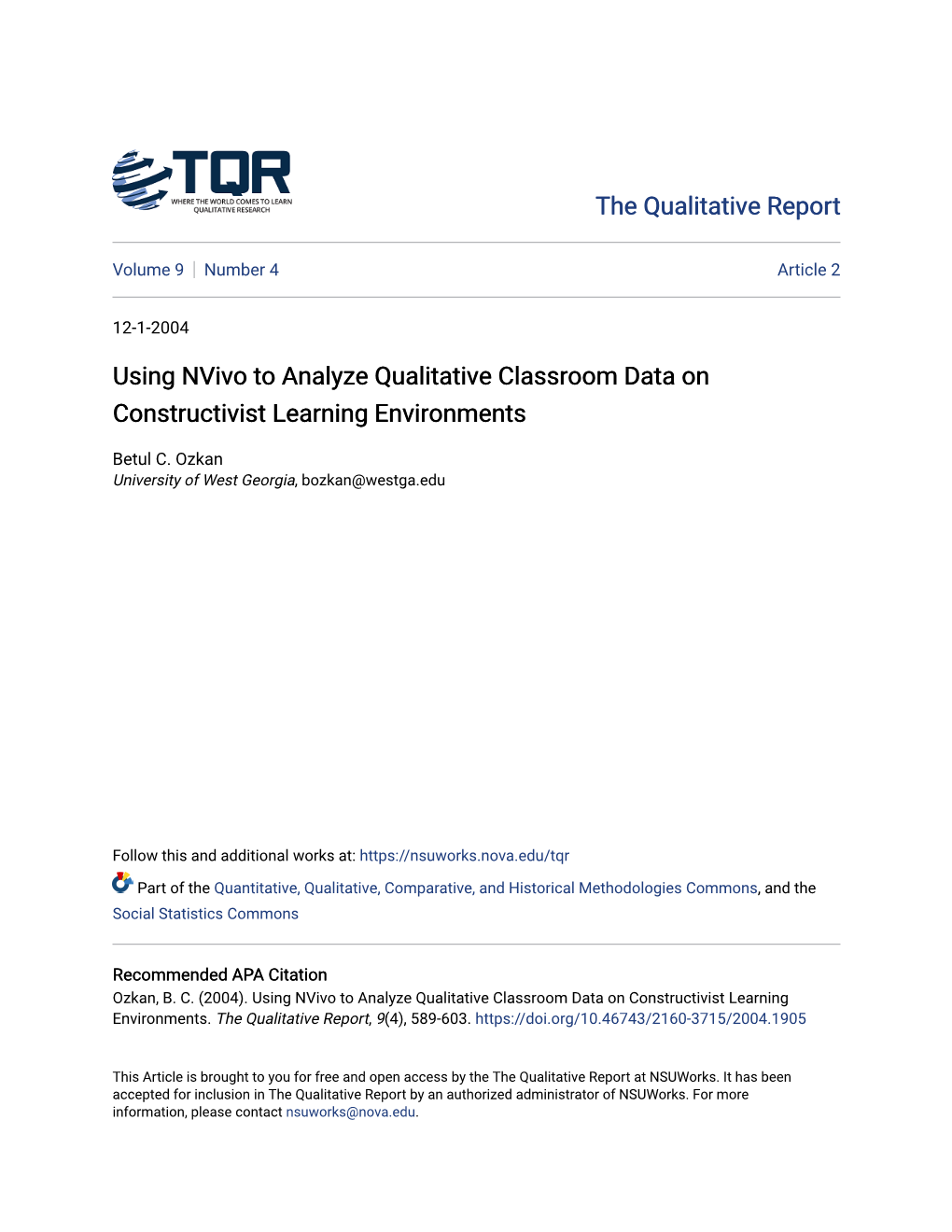 Using Nvivo to Analyze Qualitative Classroom Data on Constructivist Learning Environments