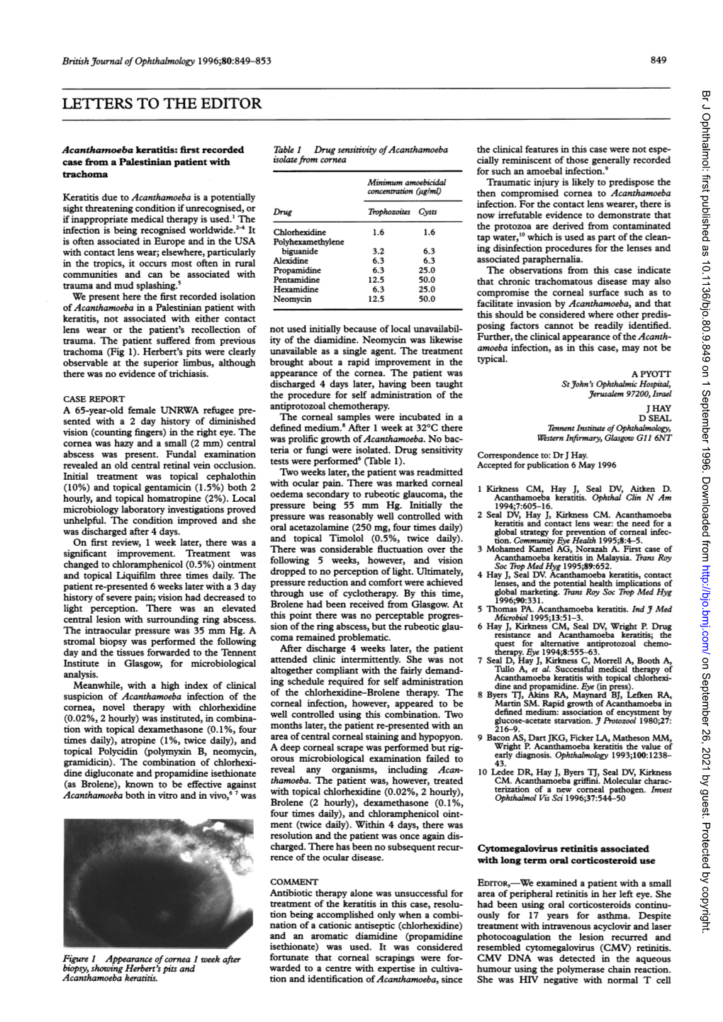 Acanthamoeba Keratitis: First Recorded Case from a Palestinian Patient With