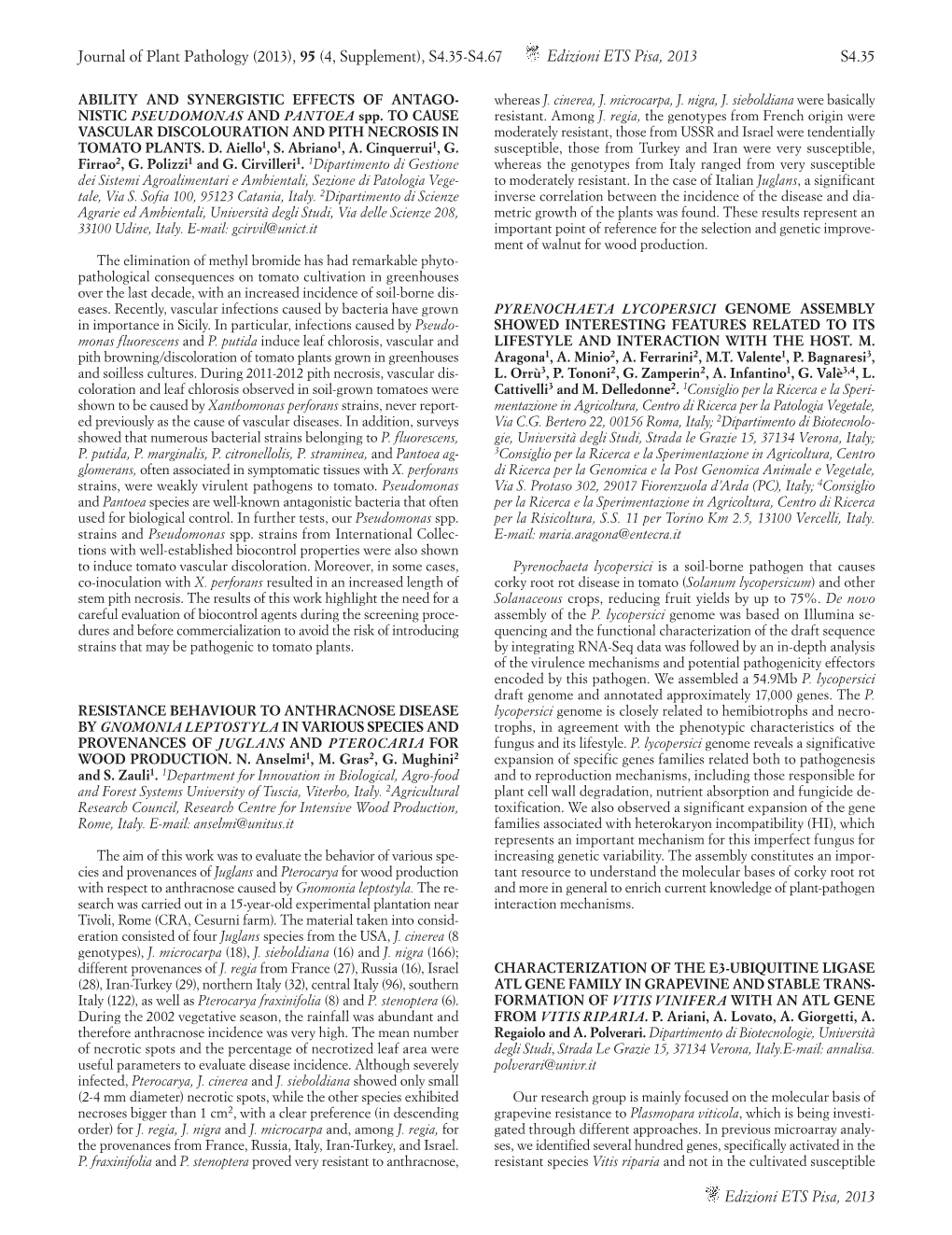 Journal of Plant Pathology (2013), 95 (4, Supplement), S4.35-S4.67 Edizioni ETS Pisa, 2013 S4.35