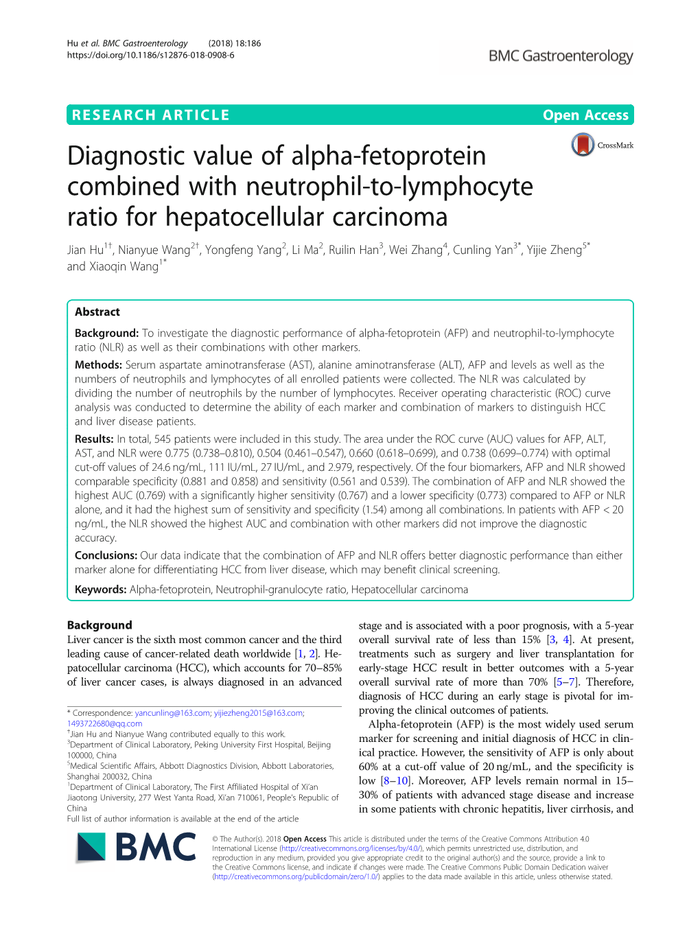 Diagnostic Value of Alpha-Fetoprotein Combined with Neutrophil-To