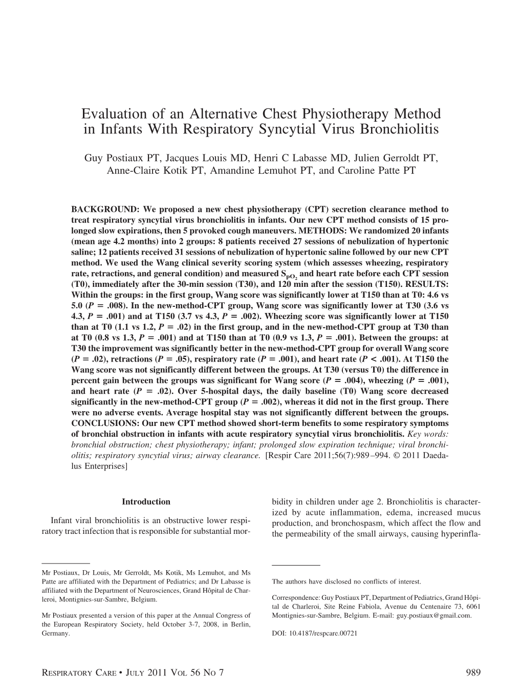 Evaluation of an Alternative Chest Physiotherapy Method in Infants with Respiratory Syncytial Virus Bronchiolitis